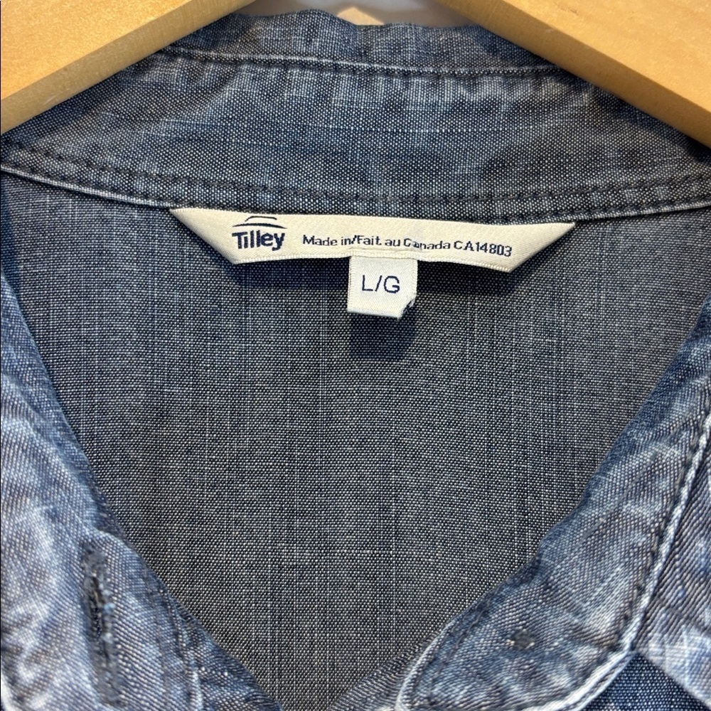 Tilley chambray denim button down dress with pockets size large - Picture 6 of 14
